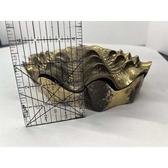 9" Vintage Large Hampton Brass Hinged Clam Shell MCM Decorative Box Keepsake Box - Picture 10 of 13